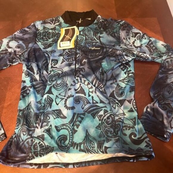 vintage Shebeest Womens Medium Full-Zip Cycling Jersey Blue Paisley Print - Picture 2 of 9
